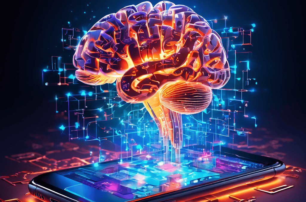 조각난 퍼즐 조각으로 분리된 인간의 뇌와 각 조각 속 무한히 스크롤되는 빛나는 스마트폰 화면이 디지털 시대의 집중력 분산과 정보 과부하를 상징적으로 표현한 이미지입니다.